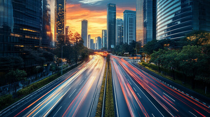 Fototapeta premium modern glass office buildings with shiny glass effects, modern interior architectural glass building, abstract modern showcasing a vibrant cityscape with glass architecture.