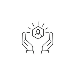 customer care icon with thin line hands. simple linear trend human resource logotype graphic stroke design. concept of individual people