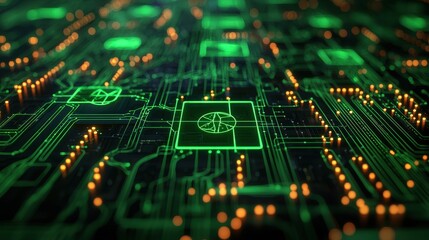 Obraz premium Abstract Technology Background with Circuit Board and Green Lights