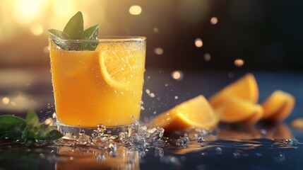 Refreshing Orange Juice Splash Photography