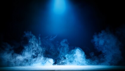 青い煙とスポットライトの光. Blue Smoke and Spotlight Beams. AI generated.