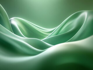 Obraz premium A serene wave of soft, green fabric creating a tranquil, flowing texture.
