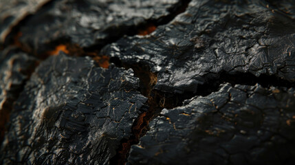 Black charcoal bread, unique texture, close-up of crust, rustic setting, warm cozy lighting, artisan bakery feel