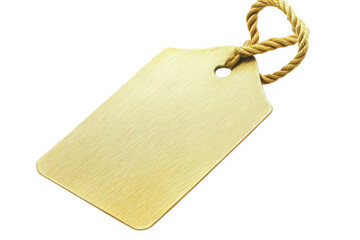 a blank gold tag with a rope loop on a transparent background