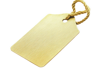 a blank gold tag with a rope loop on a transparent background