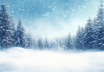 Serene Winter Wonderland with Falling Snowflakes and Evergreen Trees in a Picture-Perfect Landscape of Nature's Calm Beauty