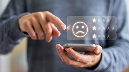 Person giving negative feedback on mobile phone app