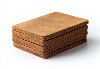 Stack of rectangular brown wooden pieces arranged neatly on a plain background showcasing their natural texture and craftsmanship suitable for creative projects and designs.