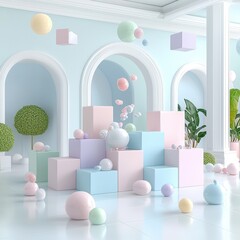 Fototapeta premium Colorful Abstract Composition with Geometric Shapes and Pastel Tones