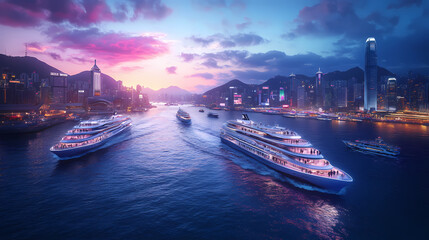 Evening ferry cruise city harbor scenic photography urban environment aerial view exploration of urban life. Harbor. Illustration