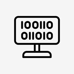 Icon Line Computer desktop with binary code. Technology and system concept,  Outline style.
