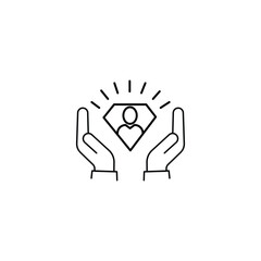 customer care icon with thin line hands. simple linear trend human resource logotype graphic stroke design.