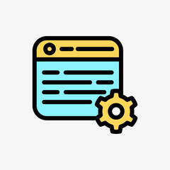 Icon Line Color gear setting web browser. Technology and system concept, Outline Fill Color style.