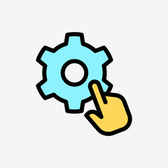 Icon Line Color Hand click setting gear button. Technology and system concept, Outline Fill Color style.