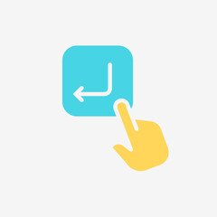 Flat Icon Hand click enter button. Technology and system concept, Flat Colorful style.