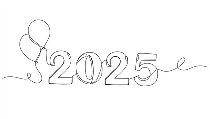 Continuous line Happy New Year line drawing Celebrate and Ballon for vector illustration, happy, new year,ballon