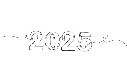 Continuous line drawing of Happy New Year 2025. Line drawing Happy New Year