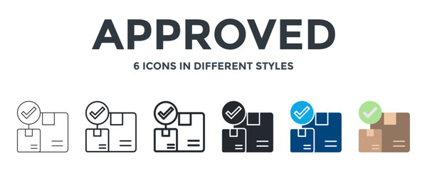 APPROVED icon in different style vector illustration. Designed in thin line, regular line, bold line, glyph, color fill, and flat style can be used for web