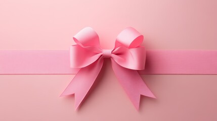 A pink gift box with a gold ribbon, an overhead shot, a flat lay, on a pastel background
