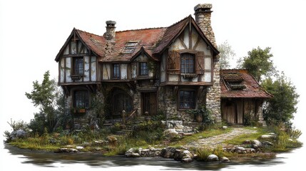 Obraz premium PNG House architecture building outdoors.