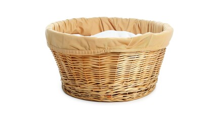 Obraz premium The Appealing Laundry Basket with Clean Clothes on White Background: A Symbol of Housework and Cleaning Chores Done Well.