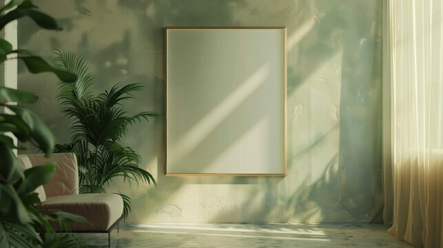 Frame mockup with customizable background, high quality for diverse art displays, in a softly lit room