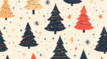 cute chrismas trees dawing style seamless pattern