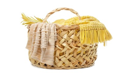 The Appealing Laundry Basket with Clean Clothes on White Background: A Symbol of Housework and Cleaning Chores Done Well.