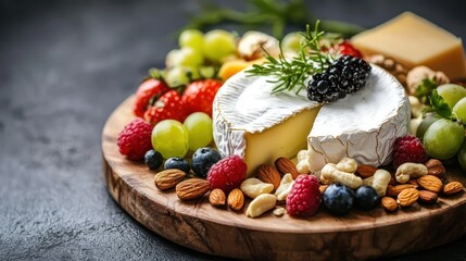 Delicious Cheeseboard with Fresh Fruits and Nuts
