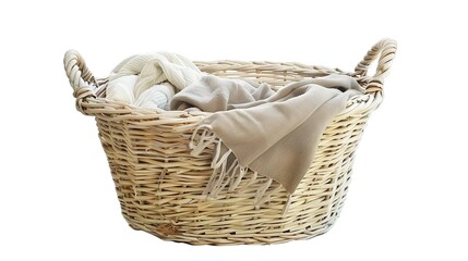 The Appealing Laundry Basket with Clean Clothes on White Background: A Symbol of Housework and Cleaning Chores Done Well.