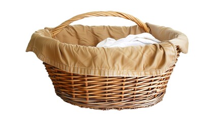 Obraz premium The Appealing Laundry Basket with Clean Clothes on White Background: A Symbol of Housework and Cleaning Chores Done Well.
