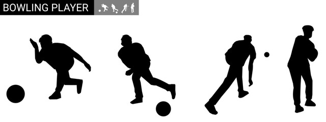 silhouette of children playing bowling. hobby, sport. vector illustration.