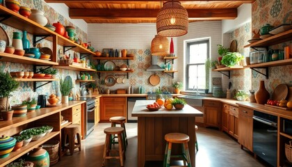 Bohemian Style - Kitchen Interior Design with Bohemian Concept - Hotel Kitchen Interior - Apartment Kitchen Concept - Interior Design