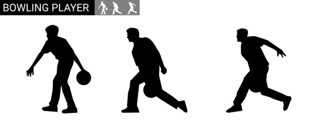 Set of bowler silhouettes. bowler, hobby, sport. different actions, poses. vector illustration.