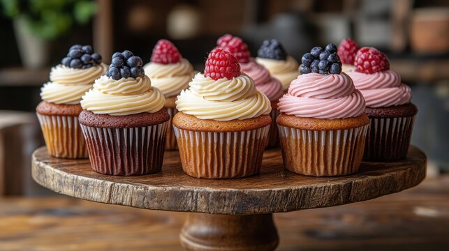 Delicious cupcakes topped with fresh berries perfect for any occasion.