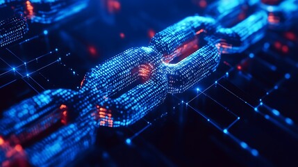 Glowing Chain Links, Abstract Digital Artwork, Futuristic Style. AI Generated