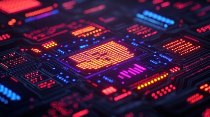 Obraz premium Futuristic Abstract Circuit Board with Glowing Light Patterns