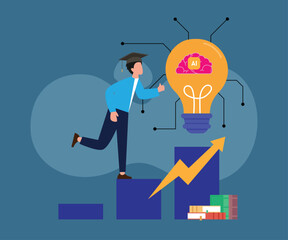 AI Education and Growth Concept with Light Bulb and Student 2d flat vector illustrations