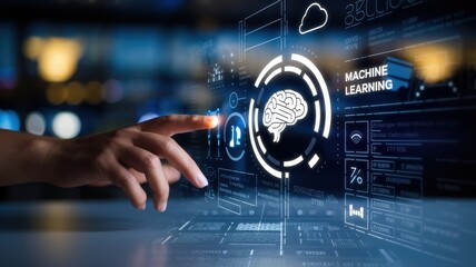 Hand interacts with a machine learning interface display