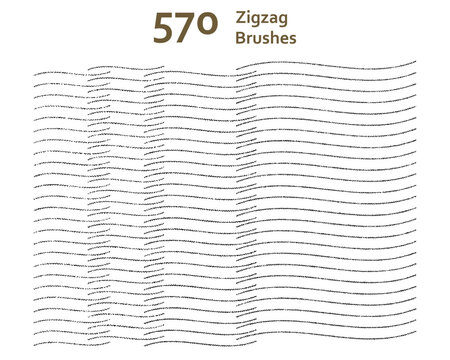 Set of 570 mixed rough zigzag overlock art brushes with various lengths. Compatible with Adobe Illustrator CS6 and above.