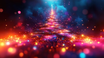Obraz premium abstract colorful christmas tree with glowing lights illustration