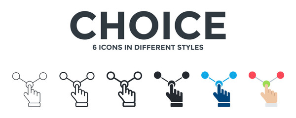 CHOICE icon in different style vector illustration. Designed in thin line, regular line, bold line, glyph, color fill, and flat style can be used for web