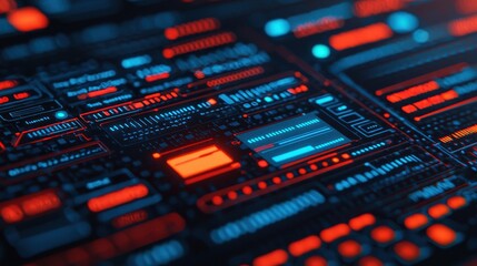 Abstract Digital Circuitry with Neon Lights and Futuristic Details