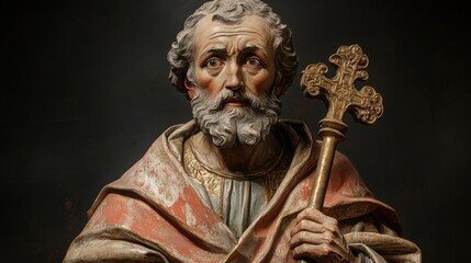 Obraz premium Saint Nicholas Holding a Bishopâ€™s Staff in a Reverent Pose
