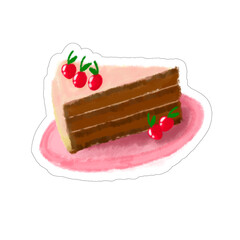 piece of chocolate cake with strawberry illustration. cake illustration for print, stickers, etc.