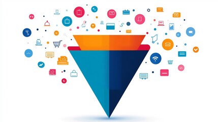 Bold ecommerce sales funnel infographic with dynamic shapes and vibrant colors isolated on a transparent background for online businesses