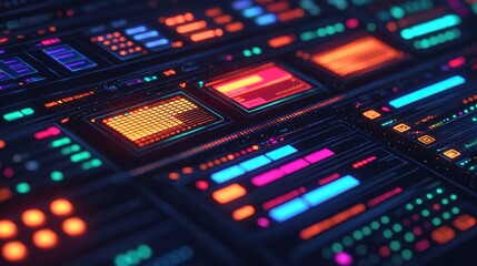 Obraz premium Futuristic User Interface with Colorful Graphics and Neon Effects
