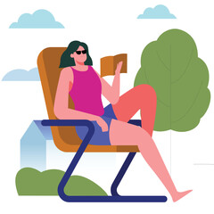 illustration of woman relaxing reading a book on a chair