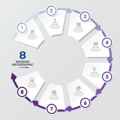 Modern circle infographic with 8 steps, process or options.