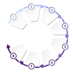 Basic circle infographic with 8 steps, process or options.